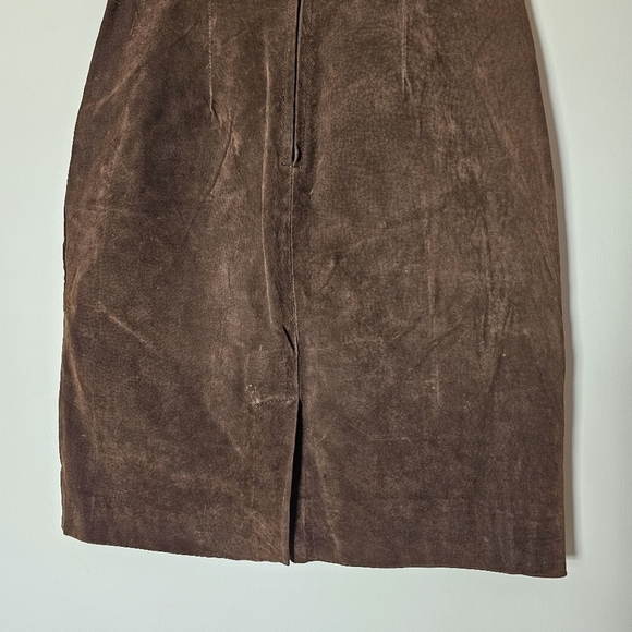 Vintage Pelle genuine leather brown midi high-rise straight skirt Size 8 - Picture 5 of 7